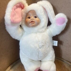 Vintage Center Stage 1990 White and Pink Plush Bunny Doll 16 in